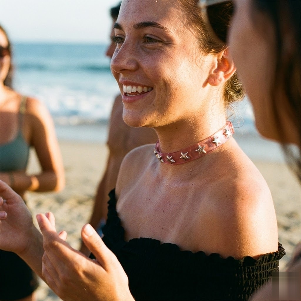 Home 18 Ethereal starry pink translucent day collar detail