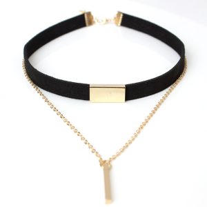 Sophisticated Velvet Torque & Vertical Bar Layered Day Collar