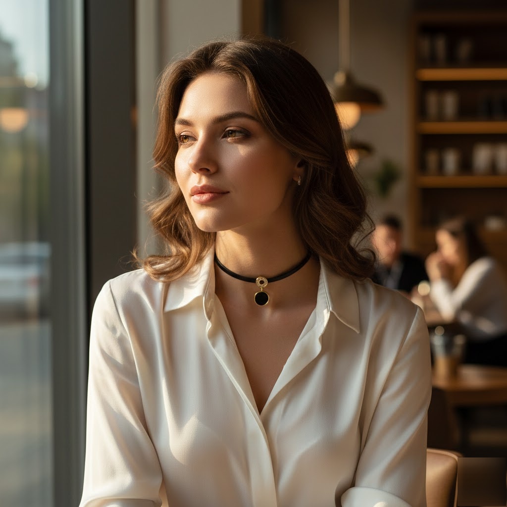 About Us 4 Mystic obsidian disc ribbon day collar