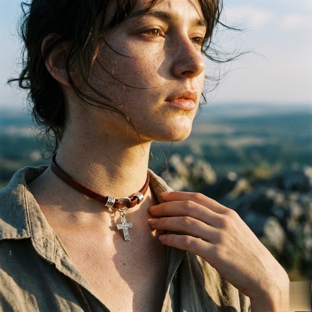 Ornamental cross of purity leather day collar