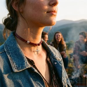 Regal Grecian cross red leather day collar