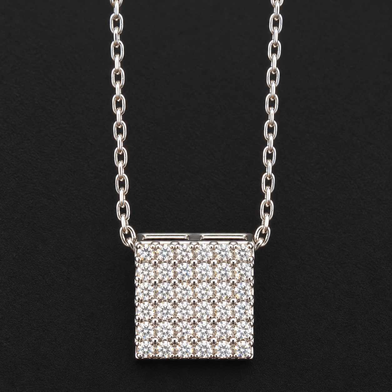 Discreet Square Pave Pendant Necklace — Titanium Steel on Adjustable Fine Chain 2 Discreet Square Pave Pendant Necklace — Titanium Steel on Adjustable Fine Chain - Image 2