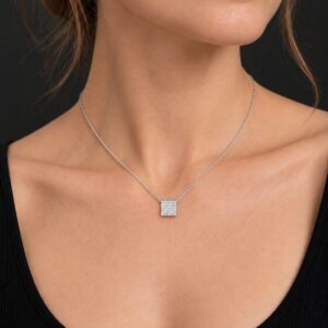 Discreet Square Pave Pendant Necklace — Titanium Steel on Adjustable Fine Chain