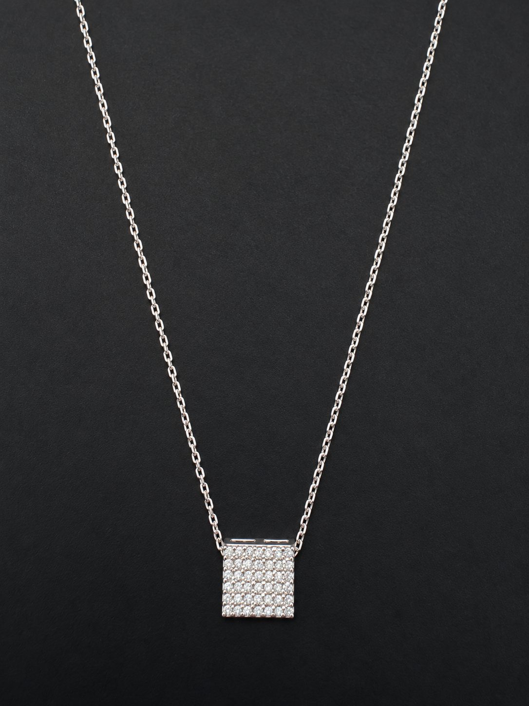 Discreet Square Pave Pendant Necklace — Titanium Steel on Adjustable Fine Chain 4 Discreet Square Pave Pendant Necklace — Titanium Steel on Adjustable Fine Chain - Image 4