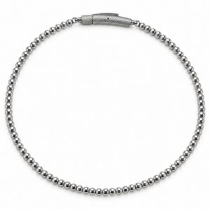 Discreet Beaded Ball Chain Day Collar — Polished Stainless Steel with Textured Barrel Clasp