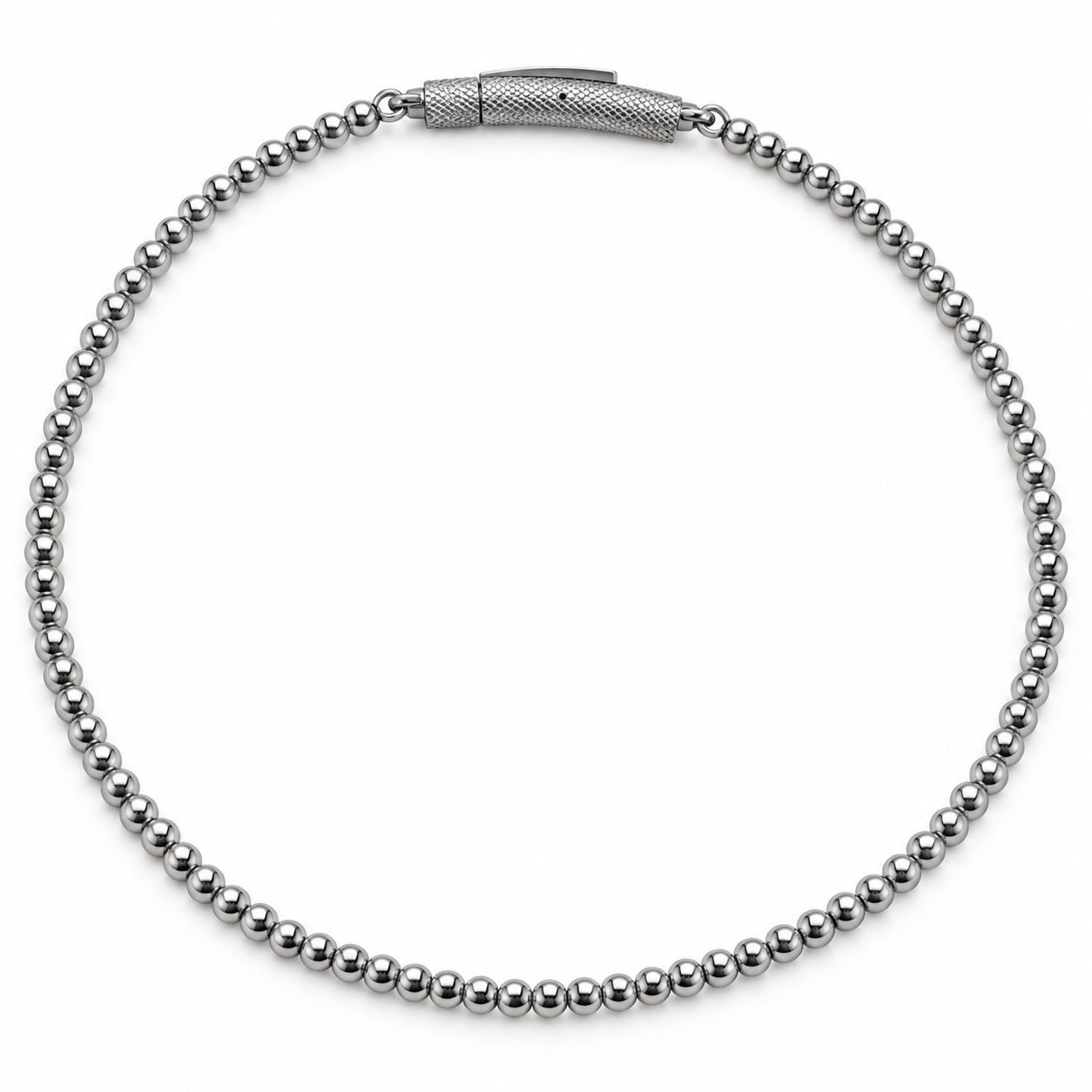 Discreet Beaded Ball Chain Day Collar — Polished Stainless Steel with Textured Barrel Clasp 1 Discreet Beaded Ball Chain Day Collar — Polished Stainless Steel with Textured Barrel Clasp