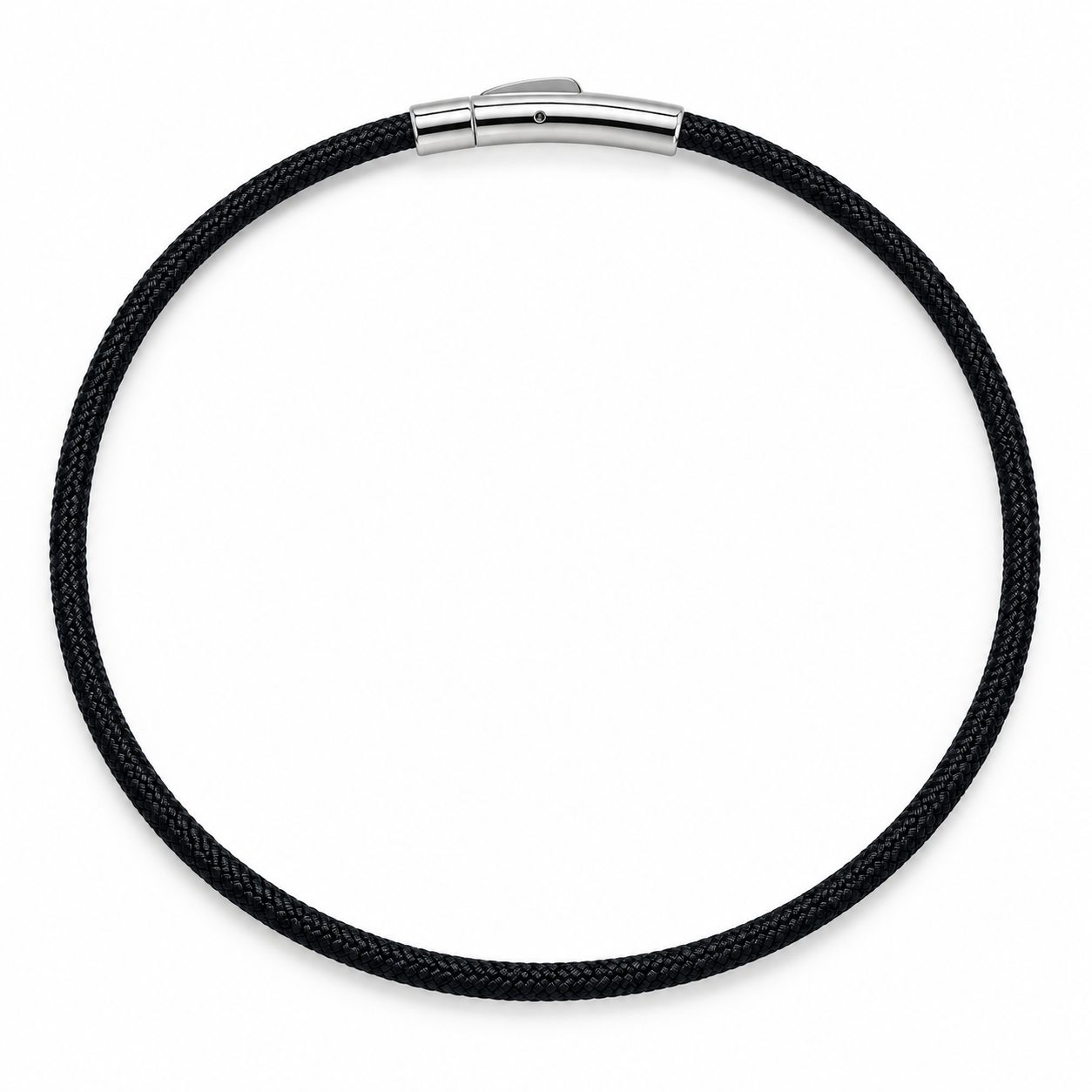 Discreet Braided Chain Day Collar — Black with Polished Silver Barrel Clasp 1 Discreet Braided Chain Day Collar — Black with Polished Silver Barrel Clasp