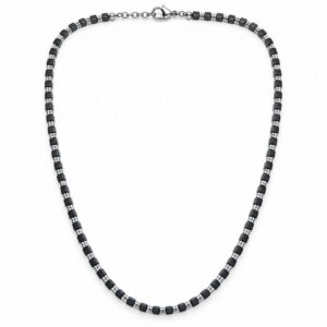 Discreet Black Onyx Cube Bead Necklace — Black Cubes with Silver-Tone Rondelles