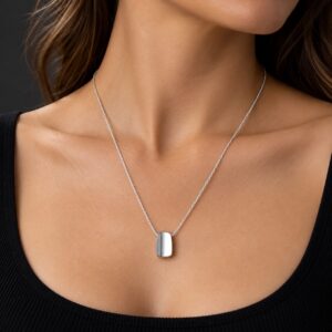 Discreet Mirror Pendant Necklace - Polished Titanium Steel on Fine Rope Chain