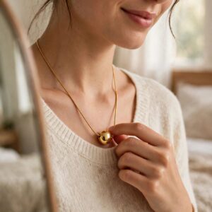 Discreet Gold Ball Pendant Necklace — Mirror Titanium Steel on Adjustable Snake Chain