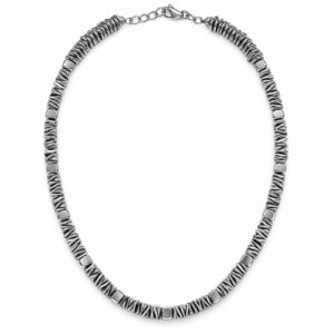 Discreet Hematite Bead Necklace — Rondelle and Cube Beads with Lobster Clasp