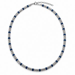 Discreet Lapis Lazuli Cube Bead Necklace — Blue Cubes with Silver-Tone Rondelles