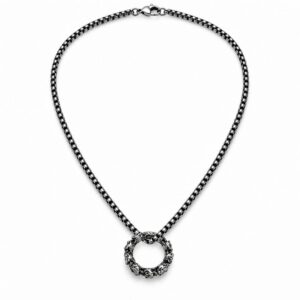 Discreet Box Chain Necklace — Sculpted Ring Pendant with Lobster Clasp
