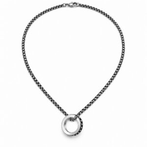 Discreet Box Chain Necklace — Smooth Ring Pendant with Lobster Clasp