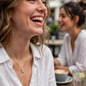 Discreet Square Pave Pendant Necklace — Titanium Steel on Adjustable Fine Chain