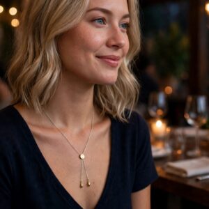 Discreet Two-Tone Y Necklace — Gold Teardrop Drops on Silver Rope Chain